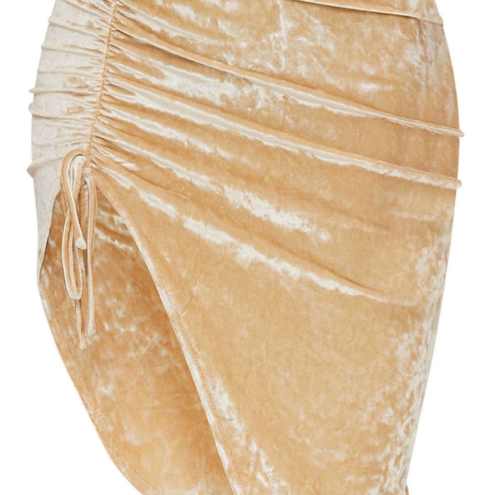 Velvet Ruched Skirt in Beige